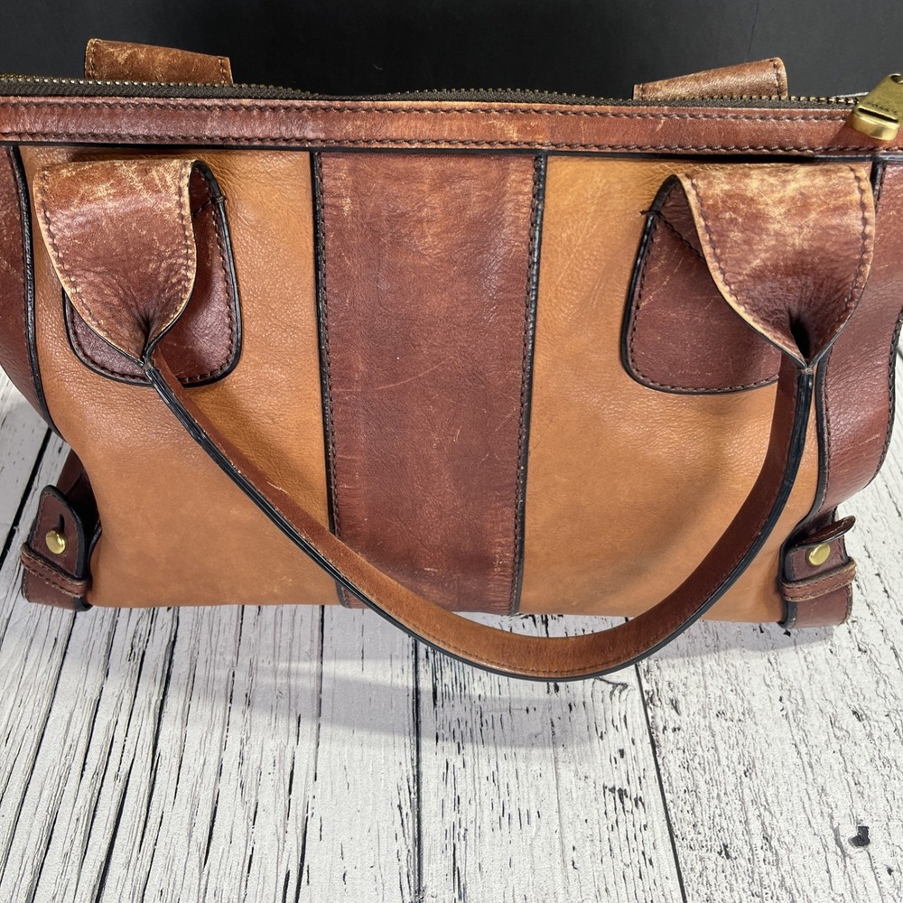Vintage Fossil Reissue Satchel Handbag‎ Two Tone Leather - Picture 4 of 14